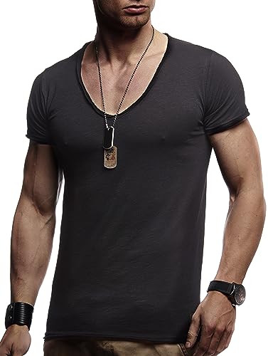 Leif Nelson La Camiseta para Hombre con Cuello en V LN-6280 Negro Large