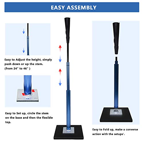 Zdgao Baseball Batting Tee - Professional Hitting Tee For Baseball/Softball With Ultra- Flexible Rubber Top - Easy Height Adjustment 24-46 Inch (Heavy Weight Base) #TOP2