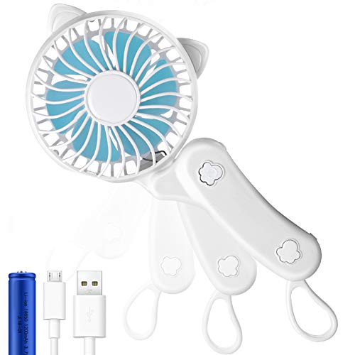 DUYER Ventilador USB pequeño, Plegable Ventilador USB, Mini Recargable 3 Velocidades energía eólica Adecuado para Estudiante Célula compartida Cama