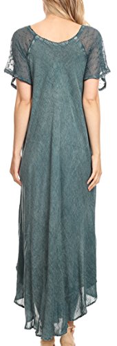 Image of Sakkas Egan Long Embroidered Caftan Dress /Cover Up with Embroidered Cap Sleeves