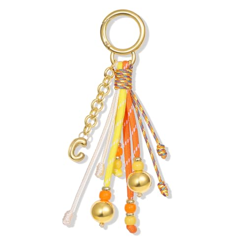 KissYan Initial Bag Charm for Women, Rope Purse Charms, Orange, Letter C