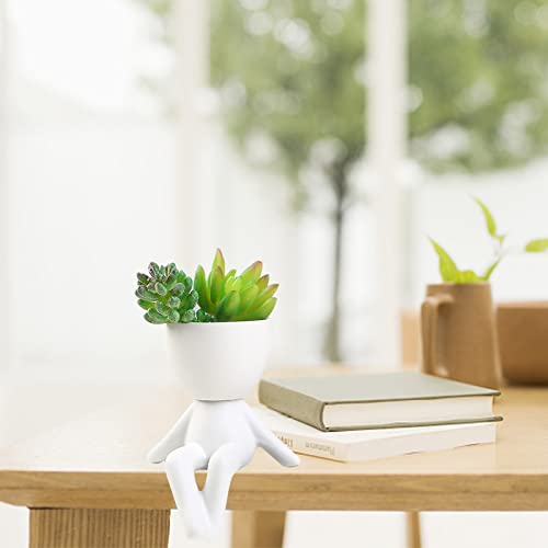 TITA-DONG Creative Human Shaped Ceramic Flower Pot, Small Succulent Planter, Cute White for Home Office Decor (#6) - Image 3