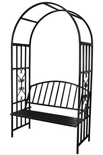 1.Go Steel Garden Arch with Seat for 2 People, 6'7" High x 3'7" Wide, Garden Arbor for Various Climbing Plant, Outdoor Garden Lawn Backyard