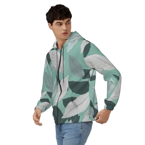 Pull décontracté homme sweat à capuche imprimé feuilles doux et chaud