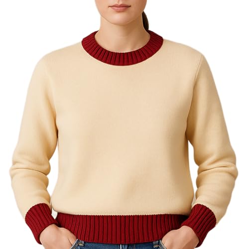 Unisex Knit Sweater with Contrast Ribbed Trim – Soft Warm Casual Winter Jumper for Men and Women Color1 M V-Neck