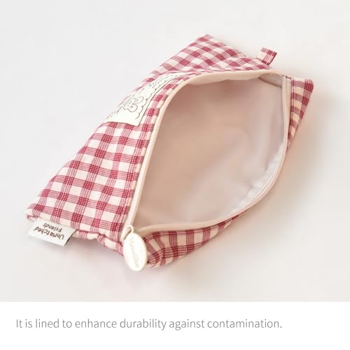 Image of Monolike Unmatched Friends Fabric Check Pencil Case, Red - Pencil Pouch, Portable Pencil Bag, Pencil Case, Office Pouch case, Fabric, Cushion, Soft, Pastel