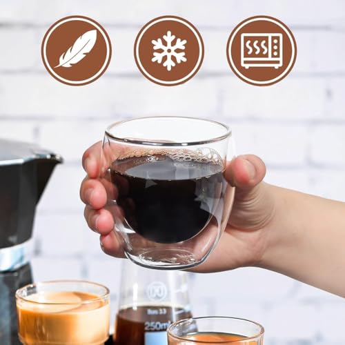 Image of Double Wall Glass Coffee Mugs - Glass Double Layer Tea & Coffee Cup Double Walled Glass Mugs for hot & Cold Drinks Coffee Tea Milk cappuchino Juice (250ML Mug, 2 Pieces) (MCV-2)