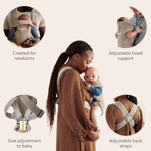 Image of BabyBjorn Baby Carrier Mini, Gray Beige, 3D Mesh Newborn Carrier (7-25 lbs), Ergonomic, Easy-to-Use