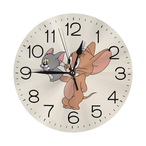 トムとジェリー 壁掛け時計 ウォールクロック 置き時計 直径25cm インテリア 壁かけ時計 アナログ 静音 連続秒針 Wall Clock 電池式 ベッドルーム 置き掛け兼用 見やすい デスクトップクロック リッピング