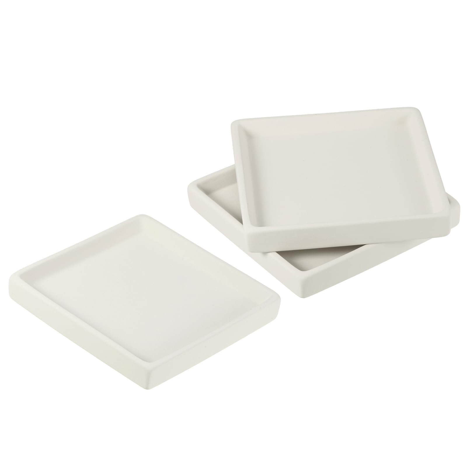 PATIKIL Plant Pot Saucers 5 Inch, 3 Pack Ceramic Square Flower Drip Tray for Indoor Outdoor, Beige