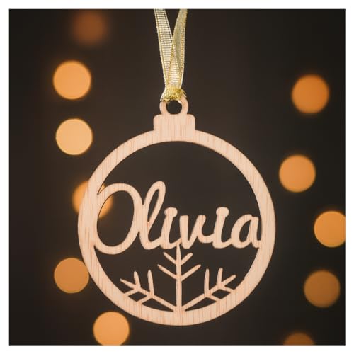 Bolas de Navidad Personalizada - Bolas para Personalizar Bolas de Navidad Personalizada con Nombre de Madera - Decoración navideña Olesea (Modelo 2)
