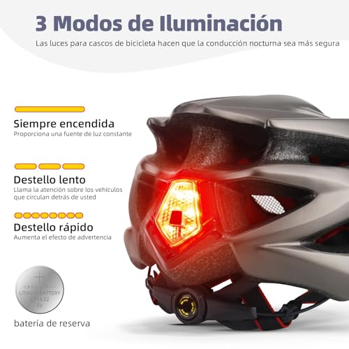 Casco de bicicleta con luz LED trasera Shinmax y visera ajustable para mayor seguridad 3
