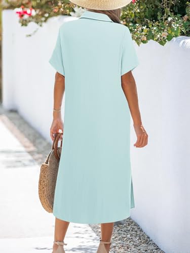 Image of Zeagoo Women Dresses Summer Casual Short Sleeve Button Down Shirt Dresses 2026 Beach Cover Up with Pockets