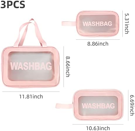 Wash Bag Women, 3PCS Makeup Bag, Waterproof Clear Toiletries Bag, Travel Business Vacation Bathroom Organizer (Pink)