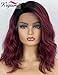 K'ryssma 99j Lace Front Wig Ombre L Part Short Bob Synthteic Wig with Deep Side Parting Burgundy Wigs for Women Wavy Ombre Wig with dark Roots
