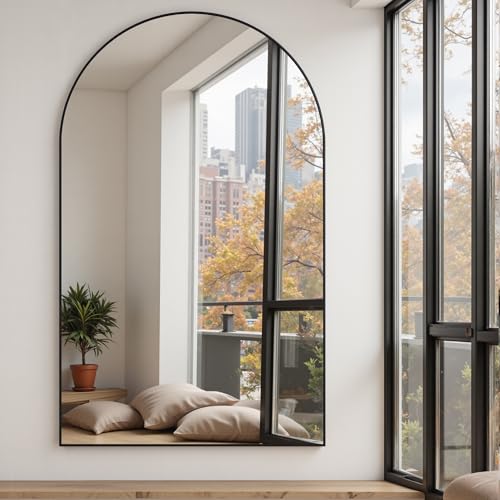 Suidia Arched Full Length Mirror, 82"x44" Floor Mirror Freestanding, Floor Standing Full Body Mirror with Stand for Bedroom, Hanging Mounted for Living Room Cloakroom, Black