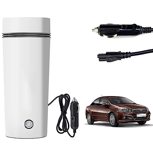 Image of Oshotto 12V Portable Electric Water Bottle for Hot Water Tea Coffee Kettle Mug Multipurpose Food Grade Fast Boil Auto Shut-off For Travel Camping, Road Trip Compatible with Fiat Linea (350ml) - White