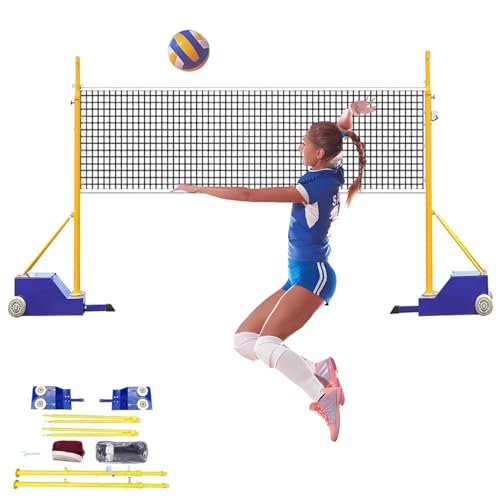 Volleyball Net Outdoor,Indoor Badminton Net Set with Wheels,Indoor& Outdoor Heavy Duty Volleyball Poles,5ft-6.8ft Adjustable Height,for Adults Kids Stadium