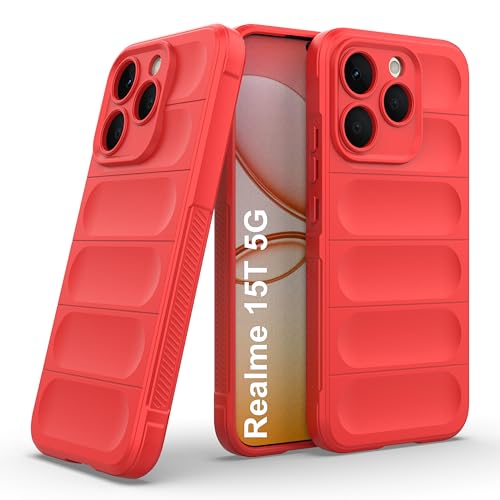 Image of amazon basics Back Case Cover for Realme 15T 5G | Compatible for Realme 15T 5G Back Cover | Liquid Silicon Magic Case with Camera Protection | Red