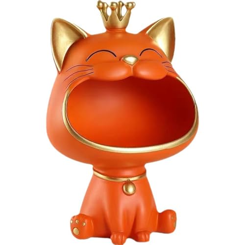 Moaobooh Figura de Gato de la Suerte, Escultura y Caja de Almacenamiento para Llaves, Casa para la Entrada, Gato Riendo (Naranja)