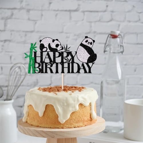 Dcokska Panda Happy Birthday Cake Topper, for Panda Theme，Baby Shower Party,Boy/girl Birthday Decora