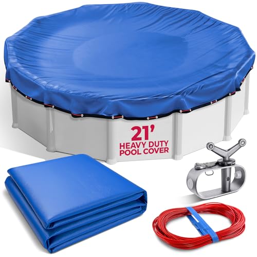 21 Ft Runde Poolabdeckung - Premium Winter Poolabdeckung für oberirdische Pools, Solar-Poolabdeckung für Kälte- und UV-Beständigkeit, extra dickes Material und langlebiges Design, einfache