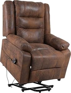 Asukale Elektrischer Fernsehsessel mit aufstehhilfe, Relaxsessel Massagesessel mit Wärmefunktion, Liegefunktion, Fernbedienung Verstellbar, Schlaffunktion und Fußteil, bis 220kg, Braun Flockleder