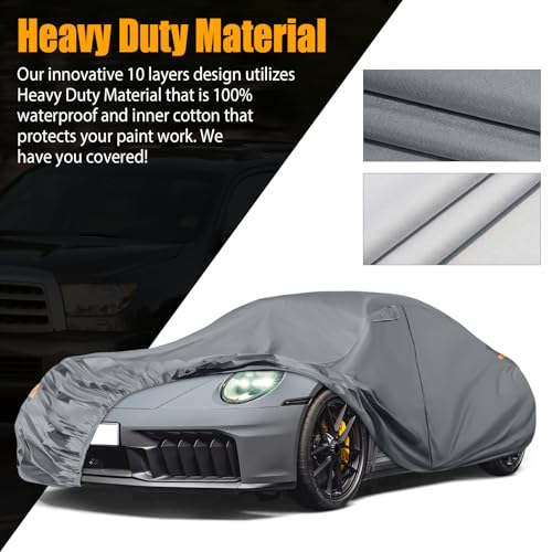 Image of Waterproof Car Covers Replace for 1998-2025 Porsche 911 (991 /992 /996 /997 Series), 10 Layers Heavy Duty All Weather Car Cover with Zipper Door, Windproof Bands for Snow Rain Dust Protection