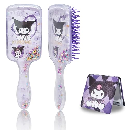 Kawaii Kumi Hair Brush and Compact Mirror Set for Girls, Teens, Women– Adorable Detangling Hair Comb Brush with Cute Mirror, Perfect for Hair Care & Styling Set, Makeup Gifts