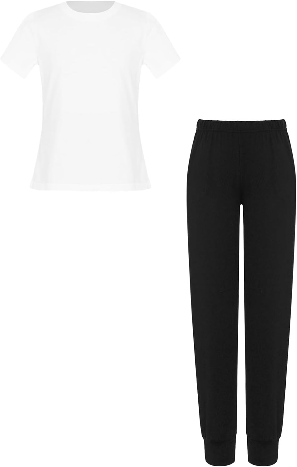 Kids Short Sleeve Latin Dance Tops with Jogger Pants Sets for Training Exercise Ballet Outfit
