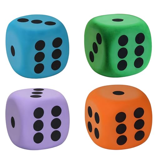 4 Stück 6 cm Würfel Groß Schaumstoffwürfel Große Schaumstoff Würfel Mit Abgerundeten Ecken Spielwürfel Für Lernspiele Und Partyspiele Aktivitäten (Blaue Grüne Violette Orange)