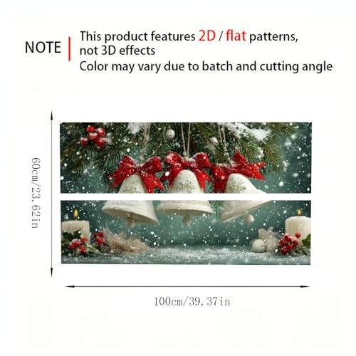 Image of Christmas Bell Desktop Sticker 39.37x23.62In, Snowy Bell Red Ribbon Desk Decal, Easy Clean Table Surface Sticker, Classic Holiday Home Decor