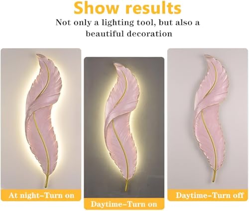 Image of Modern Pink Decorative 3-Color LED Warm White, Natural White & Cool White LED Feather Design Wall Lamp Sconce for Living Room, Bedroom, Hallway, Hotel, Staircase, Drawing Room,Reception