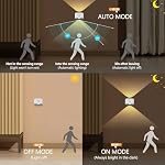 Motion Sensor Wall Light, Up and Down Wall Sconce, Magnetic 360° Rotation 3 Brightness Levels, Touch Control Rechargeable Battery Operated Wall Lamp for Hallway, Bedroom, Gallery, Stair, Living Room - Image 3