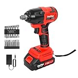 21V Akku Schlagschrauber Bürstenloser 1/2 Zoll, 320N.m Hochdrehmoment, Elektro Schlagschrauber mit Akku & Ladegerät, 10 Bohrer, für Autoreifen
