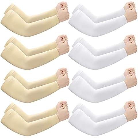 8 Pairs Elderly Skin Thin Protector Sleeves Bruise Abrasions Protective Arm Sleeve, White, Beige, Medium Cover