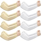 Janmercy 8 Pairs Elderly Skin Thin Protector Sleeves Bruise Abrasions Protective Arm Sleeve, White, Beige, Medium