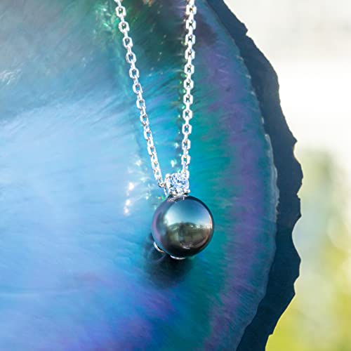 Genuine 9-13mm Tahitian Black Pearl with Moissanite Necklace for Women, AAAA Quality Handselected Nature Black Pearls, 10K Solid White Gold Pendant, 40+2+3mm Adjustable Sterling Silver Chain4