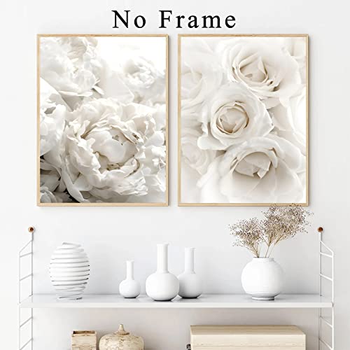 White Rose Canvas Wall Art White Flowers Picture For Living Room Bedroom Peony Flower Paintings White Floral Canvas Wall Art Abstract White Flower Wall Art Modern Flower Picture 16X24Inchx3 Frameless #TOP3