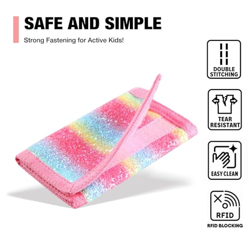 Image of Kids Wallets for Girls & Boys - Rainbow & Toddler Sizes with Magic Sticker - RFID Nylon /Canvas Wallet with Coin Pocket