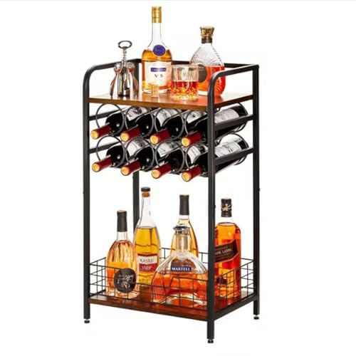 Mesa de Bar de vinos de 3 Niveles: pequeño portabotellas con botellero para 8 Botellas, Mini Mueble Bar de vinos, Estante esquinero para Whisky, para el hogar y la Sala de Estar