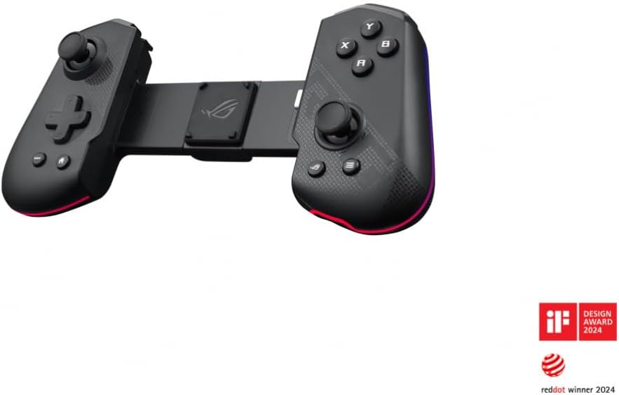 ASUS ROG Tessen Mobile Controller, unique foldable design, programmable aluminum rear paddles, ROG Button, mechanical switches, console-grade joysticks, 18-watt passthrough charging, and RGB lighting