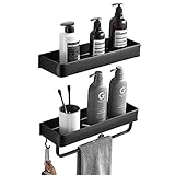 Delysia King Bathroom Shelves with Towel Bar and 5 Hooks,Metal Wall Mounted Storage Shelves Organize
