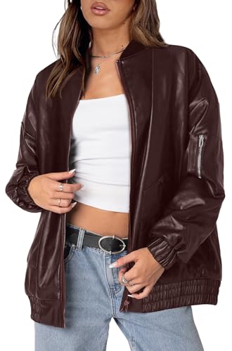 Image of Sampeel Leather Jacket Women Faux Oversized Motorcycle Bomber Coats 2026 Fall Fashion Outfits Winter Clothes