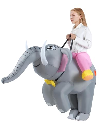 Wabolay Inflatable Elephant Costume Adult Funny Halloween Blow Up Ride on Elephant Costumes Men Women Cute Riding Animal Blowup Outfit Adults Party Cosplay Suit