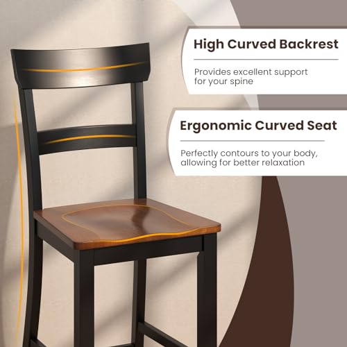 Conjunto de butacos altos NAFORT para barra, sillas de comedor de madera con respaldo alto, asiento ergonómico y reposapiés, estilo mid-century sin brazos para cocina, restaurante y bar (Negro, conjunto de 4) miniatura 6