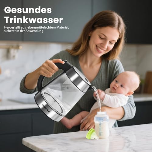 Aigostar Glas Edelstahl Wasserkocher mit LED-Beleuchtung, Kalkfilter – Ansicht 5