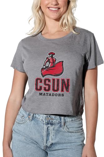 California State Univeristy Northridge Official Distressed Primary Women's Crop Top T-Shirt, Athletic Heather, Medium