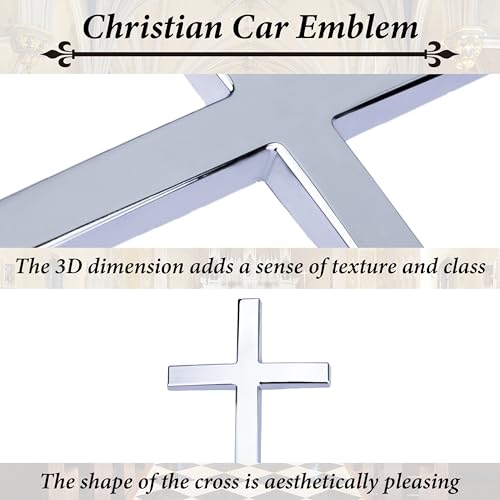 Image of Metal Cross Decals for Cars, 2.5 inchx1.8 inch Christian Car Emblem Badge Decals, 3D Self Adhesive Cross Stickers Car Accessories, Jesus Stickers for Cars Body Fender Tail (Silver)