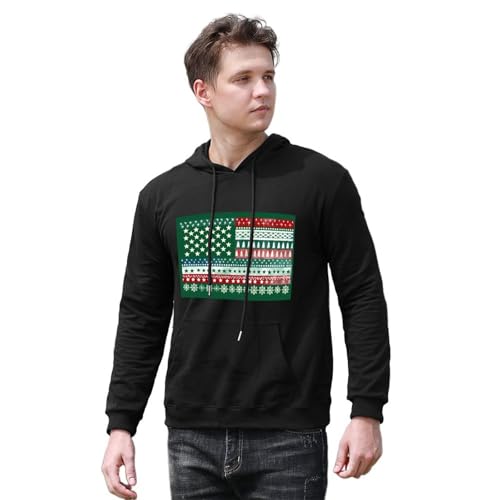 Christmas Pattern American Flag Unisex Casual Hoodies Long Sleeve Lightweight Pullover Tops Loose Sweatshirt with Pocket4